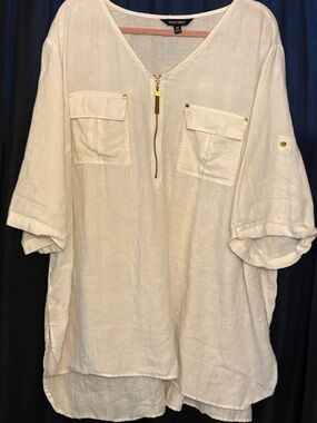 Ellen Tracy Off White Linen Shirt
